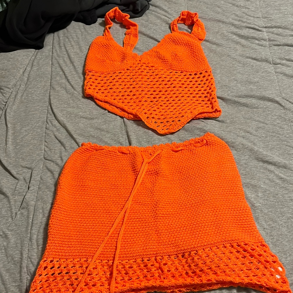 Orange 2 piece crochet set